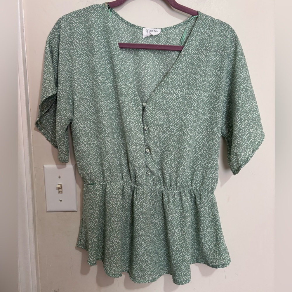 Sienna Sky Sage Green Peplum Blouse